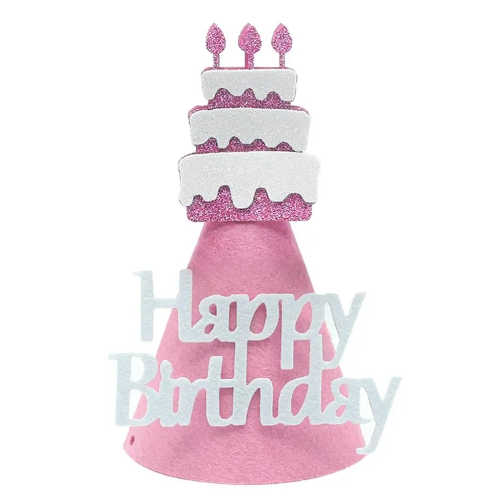 chapeau festif happy birthday étoiles dorées rubans pompons sourires