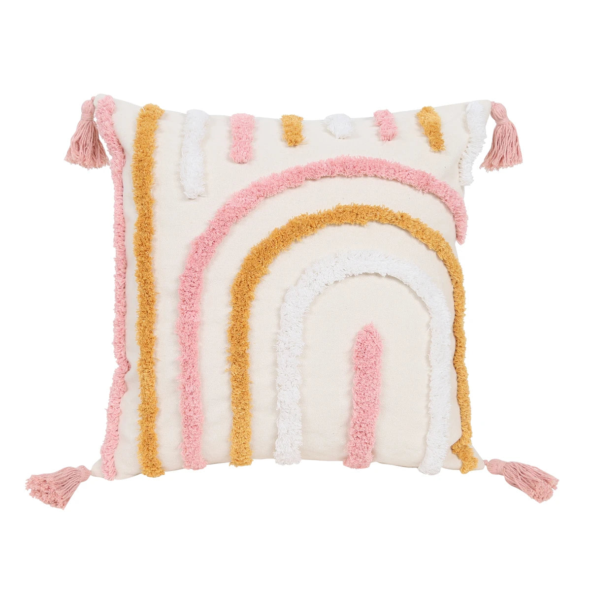 taie d'oreiller carrée brodée cœur géométrique 100% polyester blanc rose décoration maison boho chic