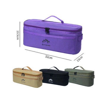 sac rangement violet noir vert olive tissu texturé bandes horizontales fermeture éclair poignées renforcées