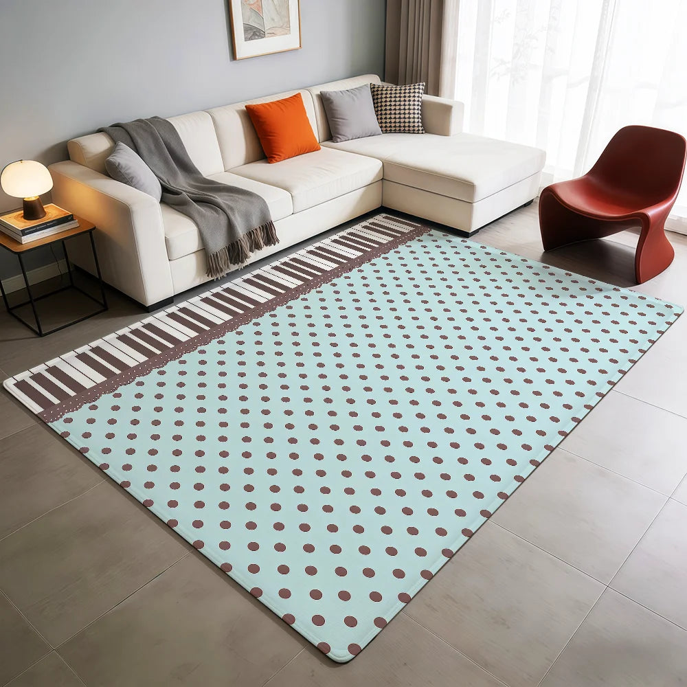 tapis moderne piano key polka dot bleu clair marron antidérapant intérieur extérieur chambre salon