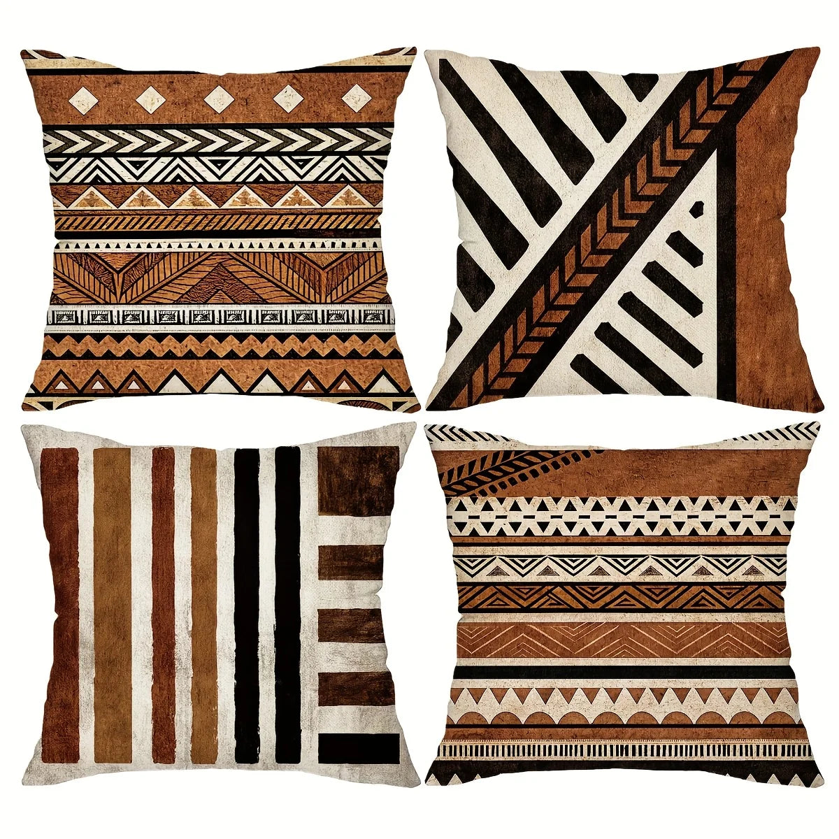 taies d'oreiller motifs géométriques multicolores ethnique polyester peachskin opacité décoration maison hospitalière 45x45cm