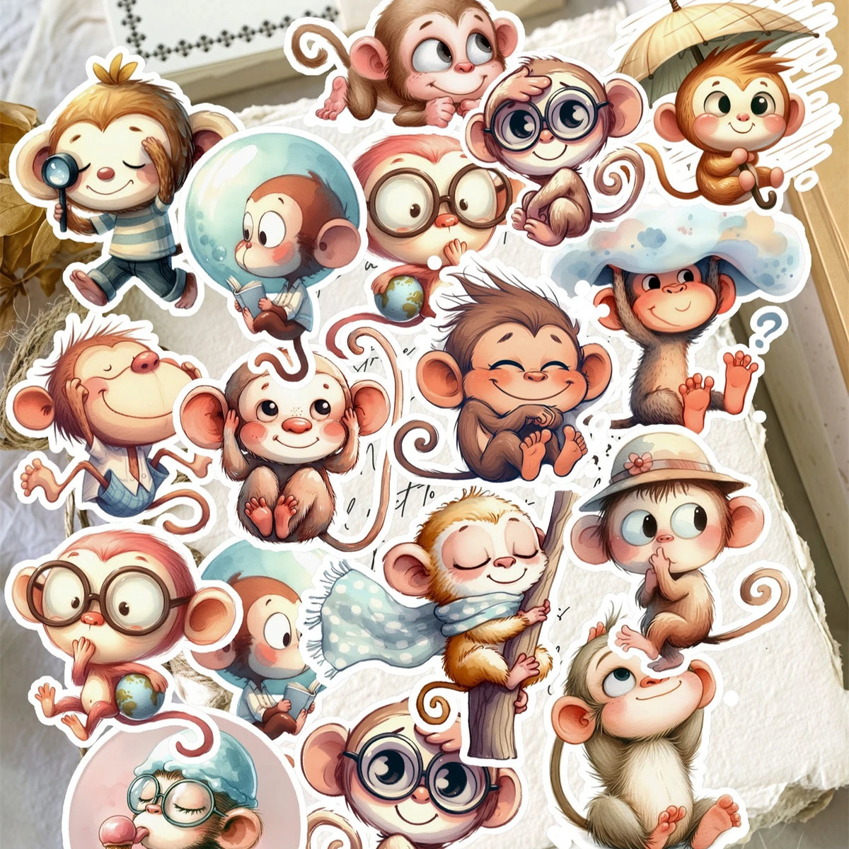 sticker mignon dessin animé singe multicolore adhésif scrapbooking décoration bricolage album journal papeterie