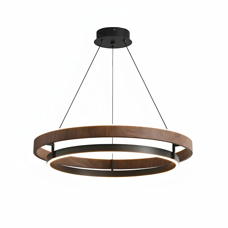 suspension lumineuse moderne noir bois circulaire anneaux superposés cuisine salon restaurant