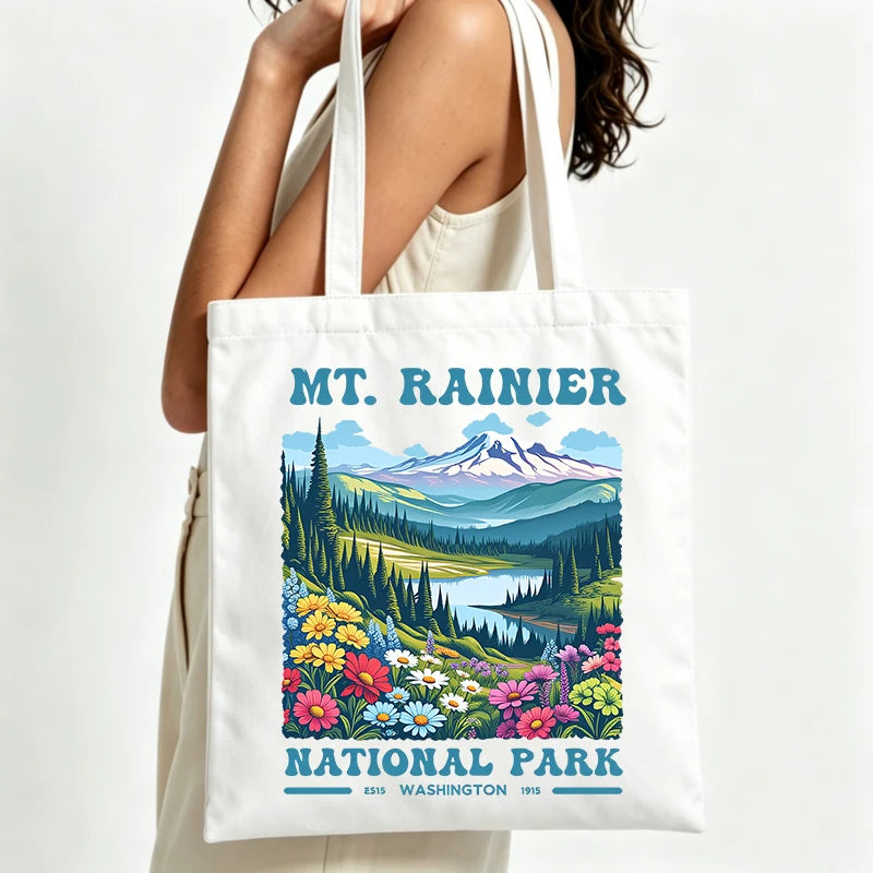 sac main toile blanc paysage national park fleurs moderne sans fermeture éclair poignées