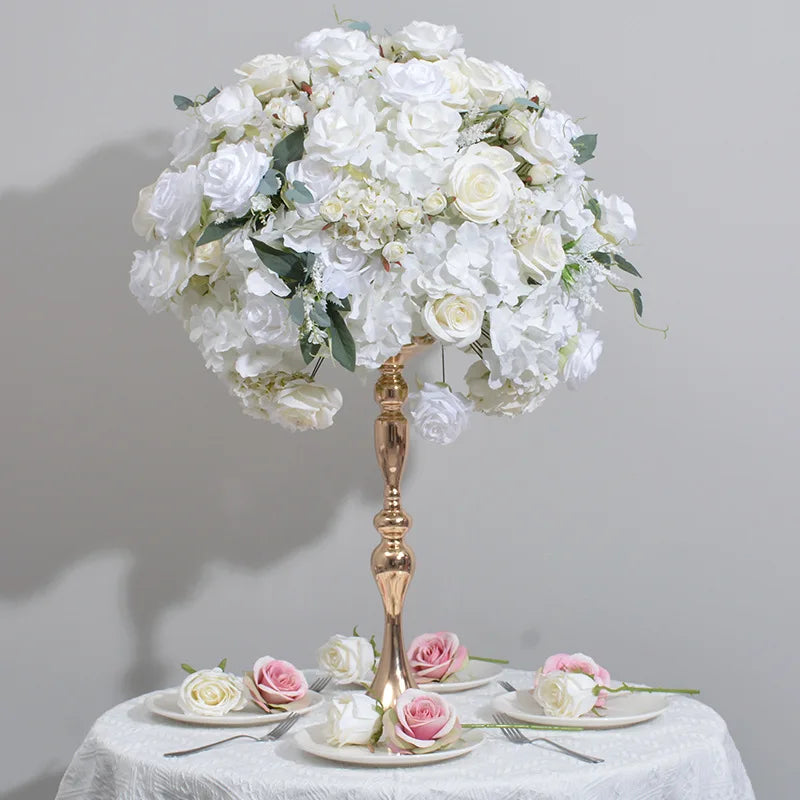 décoration mariage bouquet fleurs artificielles roses hortensias classique intérieur 60cm blanc violet