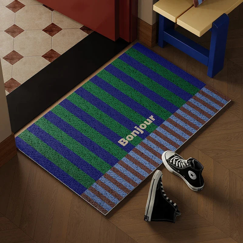 tapis bleu vert marron moderne rayures horizontales résistant rides extérieur salon 40x60cm 50x80cm