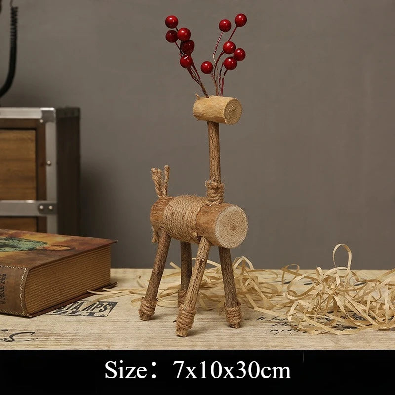 figurine cerf marron clair bois brut rustique décoration maison noël mariage halloween pâques anniversaire