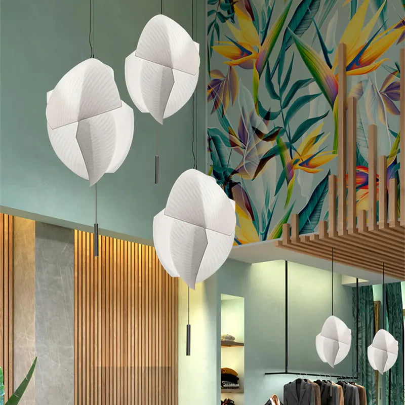 lampe suspendue moderne blanche rayures fines tissu opaque salon chambreôtel pendentif cordon assemblage