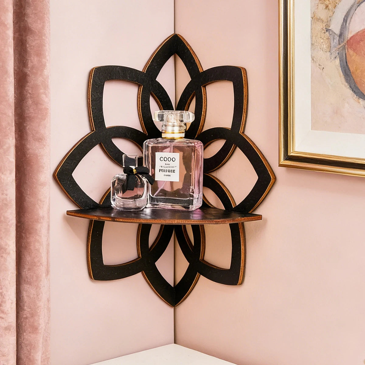 étagère murale moderne noire motif géométrique brillant fixée décoration zen