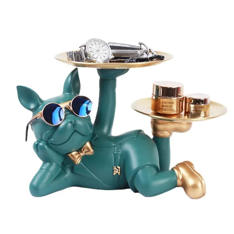 support bijoux moderne motif chien lunettes noir blanc vert gris