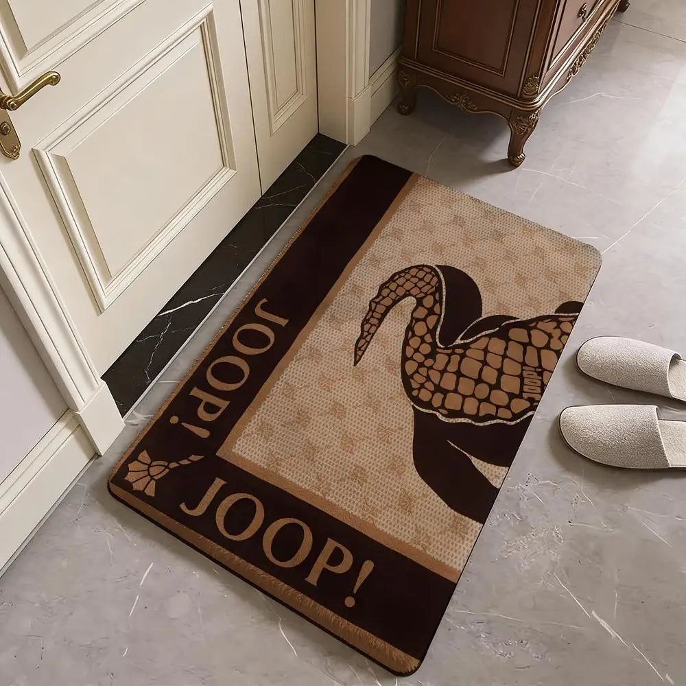 tapis sol intérieur moderne beige marron oiseau stylisé flanelle antidérapant absorbant lavable maison