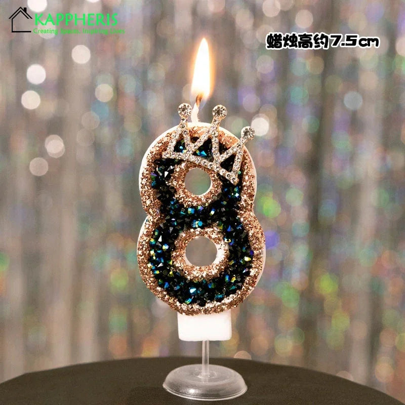 bougies anniversaire décoratives noir doré strass brillantes chiffre festives gâteau