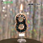 bougies anniversaire décoratives noir doré strass brillantes chiffre festives gâteau