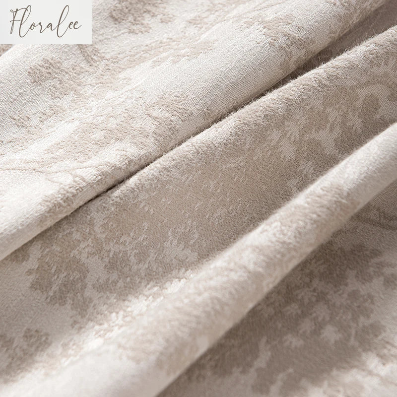 rideau moderne minimaliste beige clair texture florale opacité chaînette polyester chambre