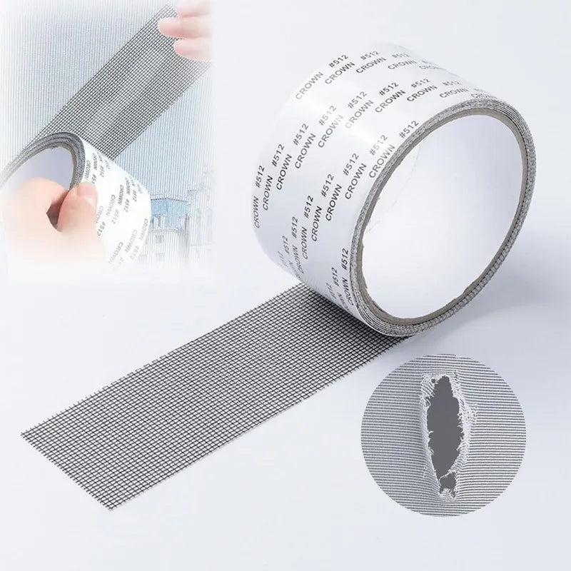 ruban adhésif anti moustiques maille fine fenetre pratique réparation écran imperméable noir ciseaux facile