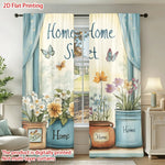 rideau imprimé fleurs papillons textes sweet moderne opacité polyester bleu blanc beige