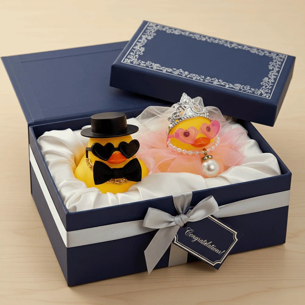 canards caoutchouc mariage chapeau haut forme voile lunettes décoration festive argenté rose