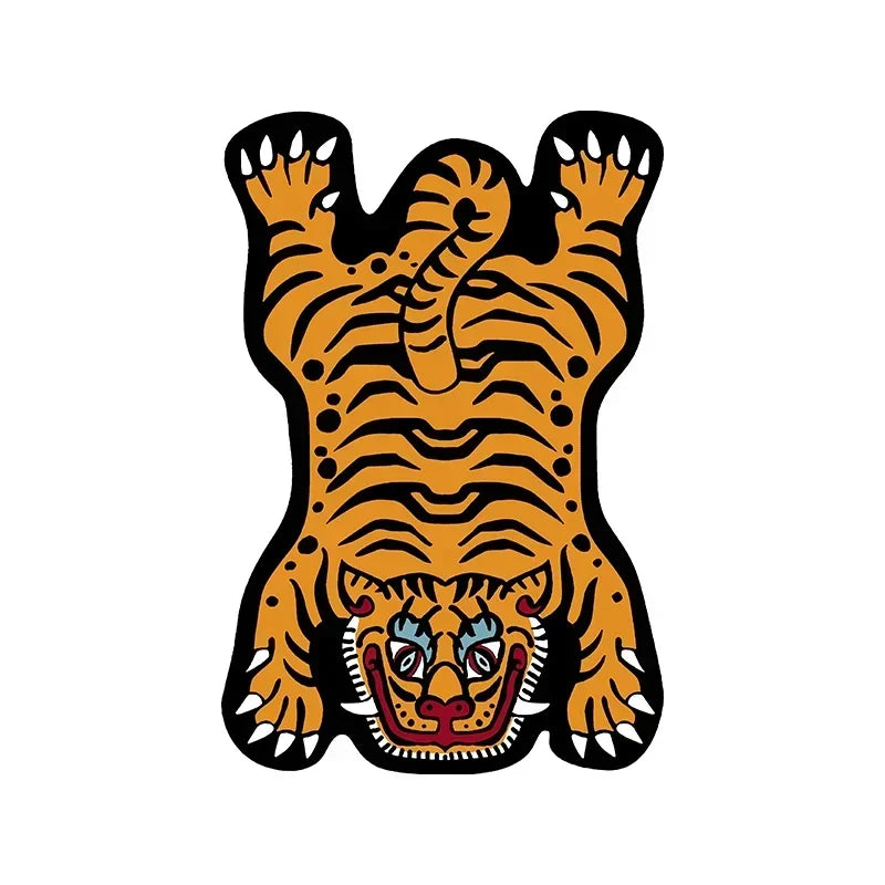 Illustration stylisée d'un tigre sauvage aux motifs rayés distinctifs avec des griffes et des dents acérées.