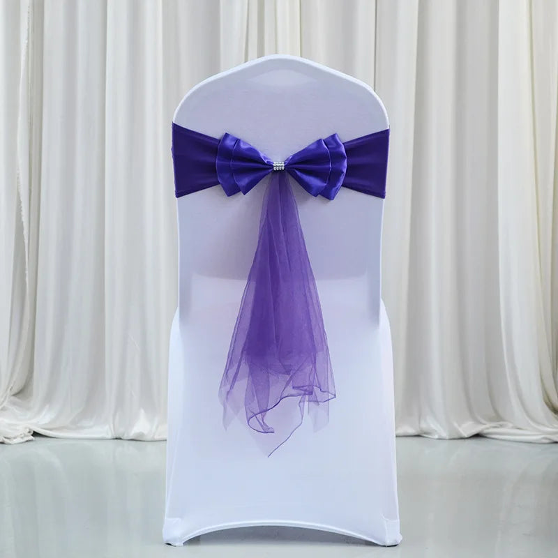 décoration chaise mariage sash papillon tulle organza couleur variée événementiel festive reception simple