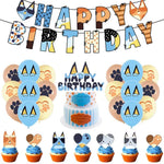 kit decoration anniversaire chien bleu assiettes gobelets serviettes guirlande support cupcake decor animaux