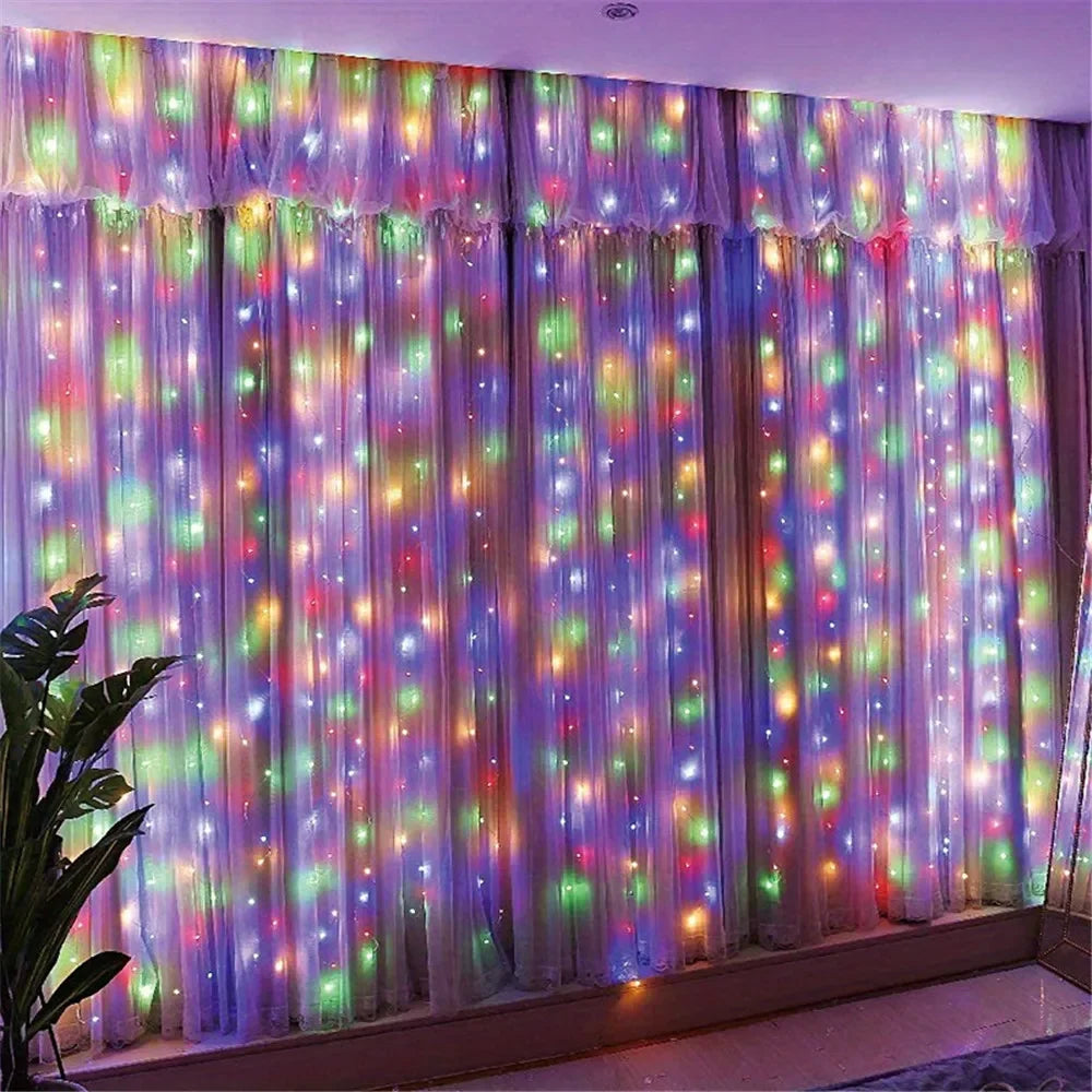 rideau lumineux étoiles blanc multicolore moderne télécommande led 600led 6mx3m transparent vacances