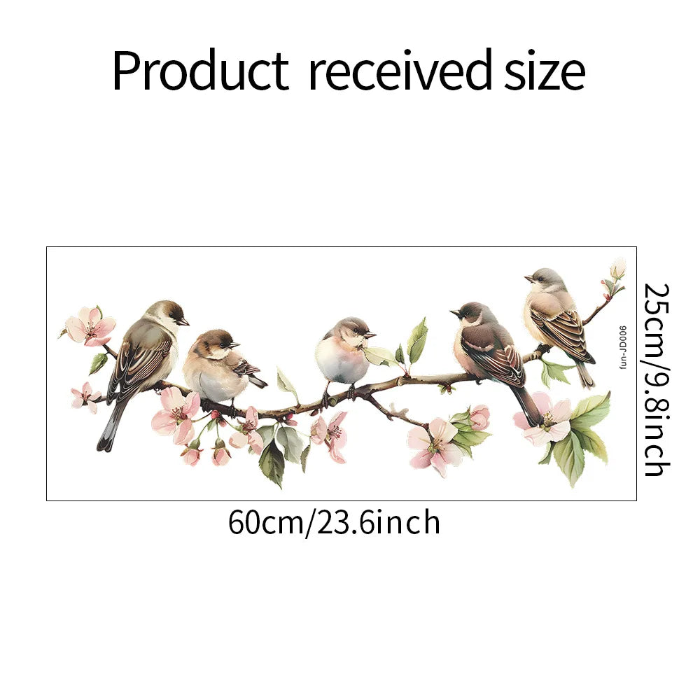 sticker mural multicolore oiseaux branches fleurs artiste clips