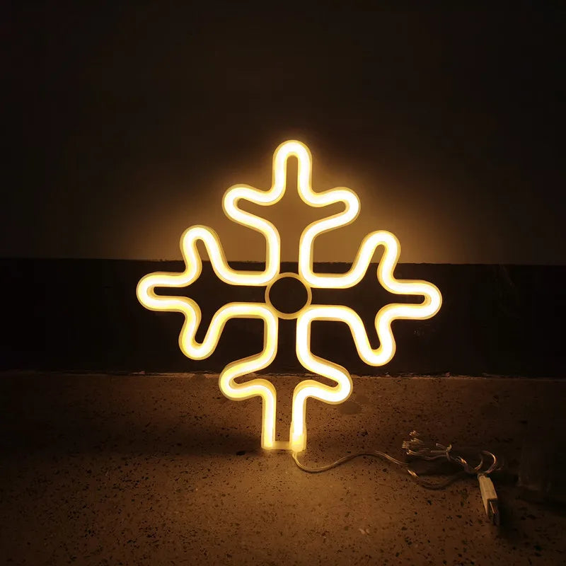néons lumineux décoratifs cloche flocon arbre renne étoile couleurs vives câbles usb alimentation festive