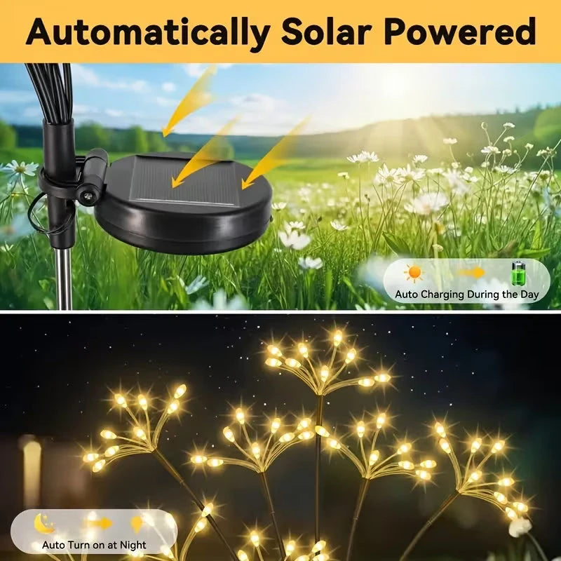 guirlande lumineuse solaire moderne étoiles doré noir fixations piquets extérieur led jardin décoration