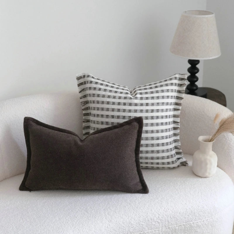 housse coussin carrée nordique carreaux gris blanc moderne adhésif polyester coton décoration intérieure voiture