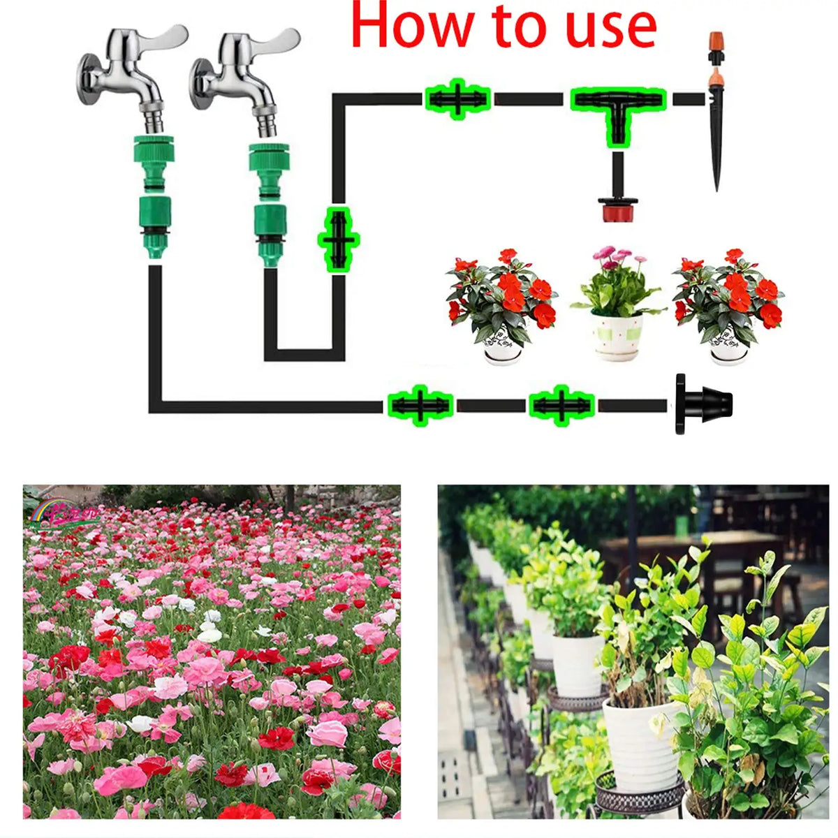 connecteurs arrosage gouttelettes barbelés noirs rouges kit irrigation pratique robuste