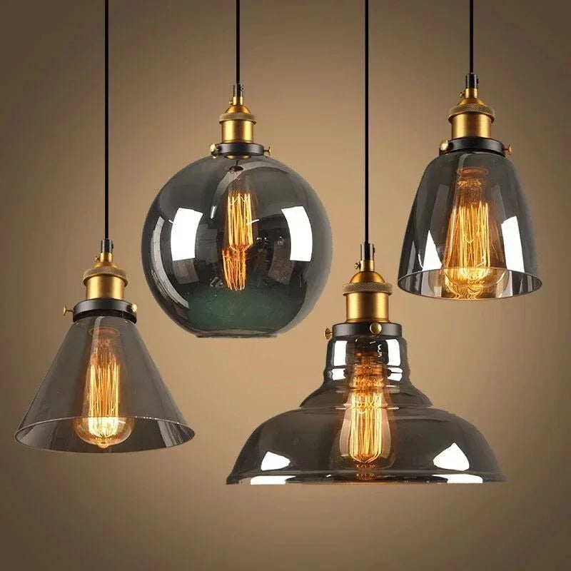 suspension lumineuse industrielle vintage noire dorée transparente ampoule filament