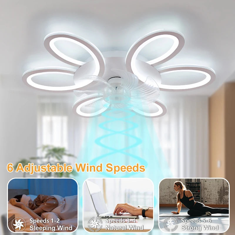 ventilateur led lampe moderne floral blanc six vitesses télécommande application