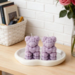 bougies parfumées forme nounours parfum rose couleur violet rouge blanc aromathérapie