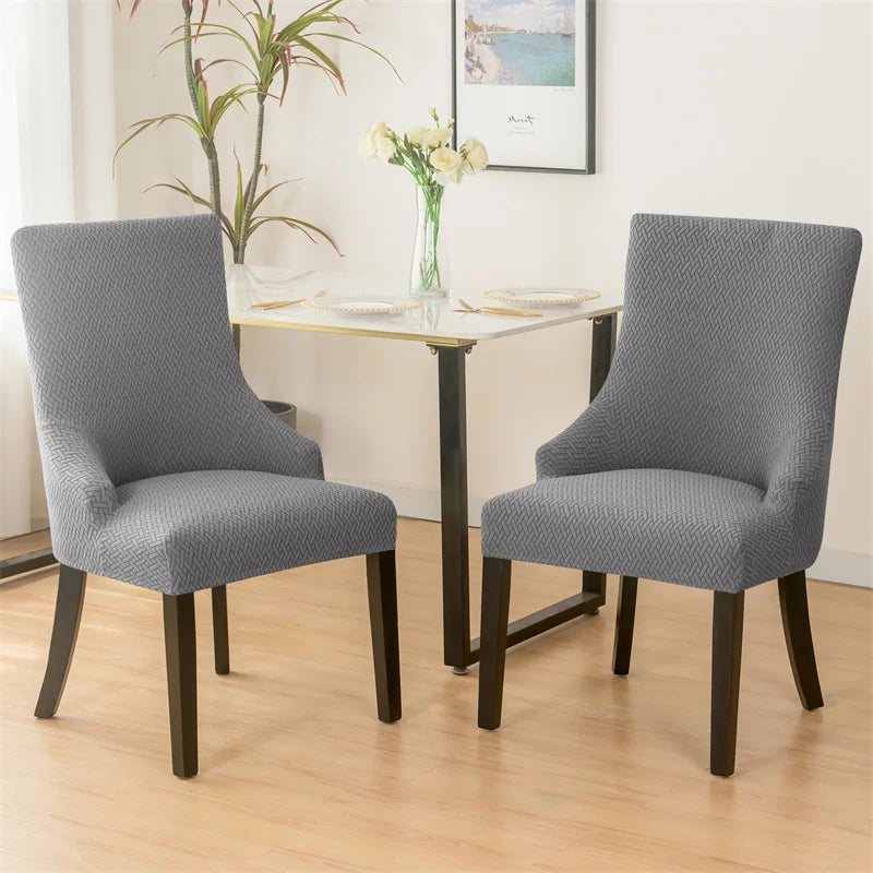 housse chaise mariage tissée motifs géométriques moderne gris bleu blanc elasthanne polyester
