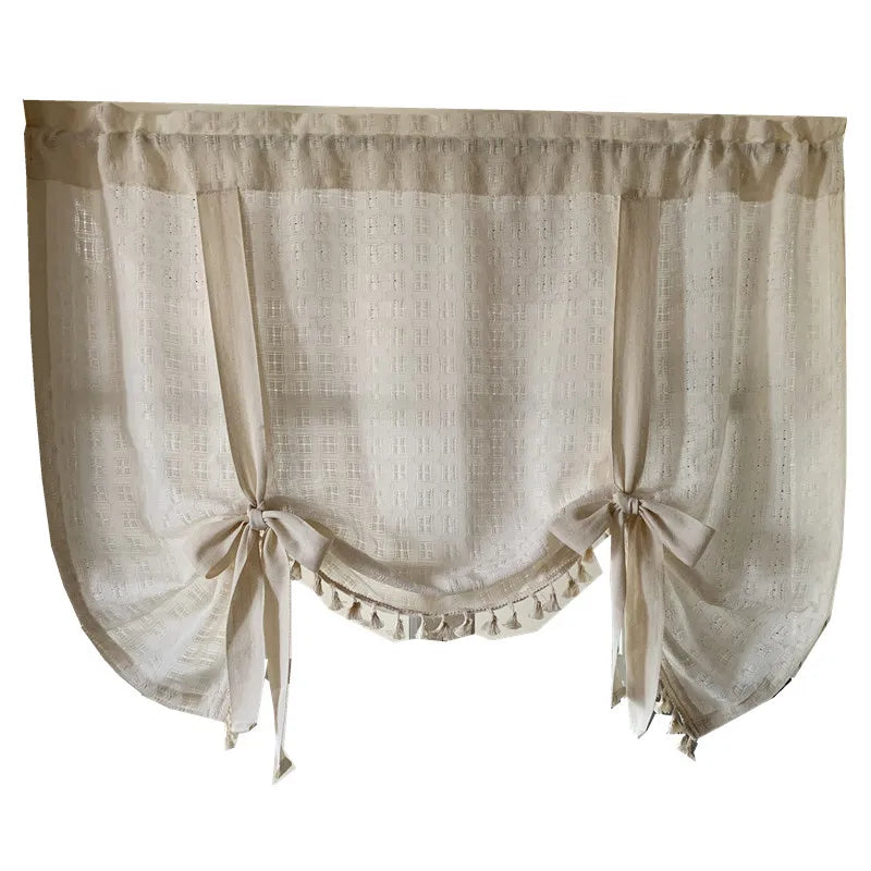 rideau lin beige classique rustique cuisine tirer opacité double face pastille