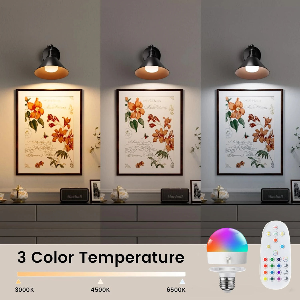 applique murale industrielle led rechargeable noir cuivre éclairage quotidien temporisation télécommande 15 couleursRGBOptimal