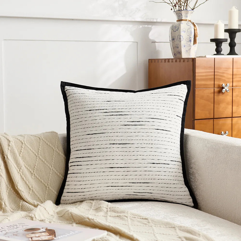 coussins carrés blanc noir rayures moderne housses jacquard polyeste décoration intérieure nordique fixations
