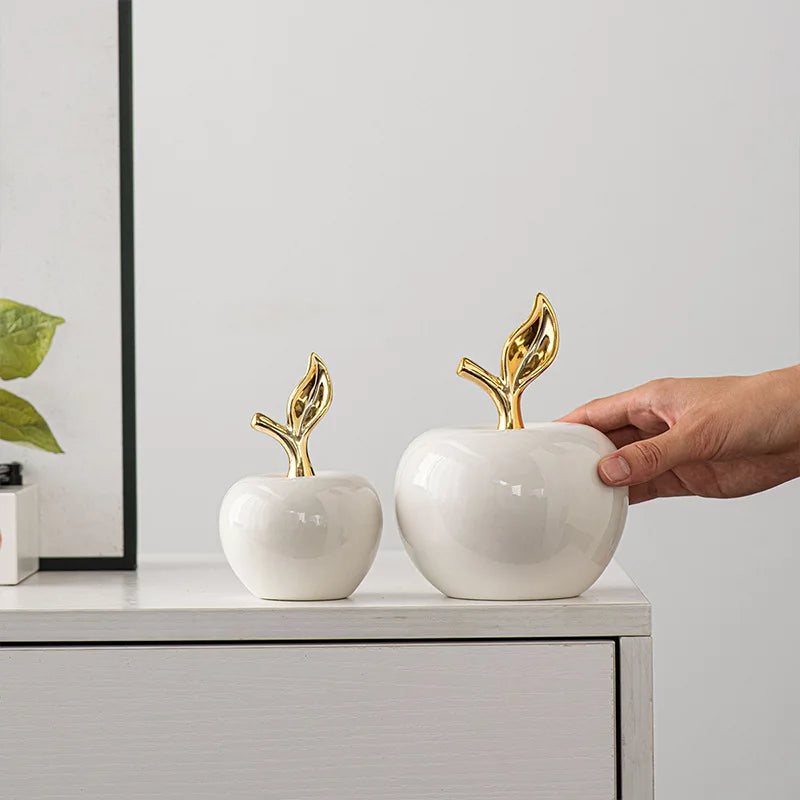 pommes décoratives céramique blanc noir feuilles dorées moderne minimaliste accessorisessDecoration maison cadeaux vacances