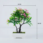 bonsaï artificiel pot blanc feuilles vertes fleurs roses intérieur extérieur exposition classique décoration maison