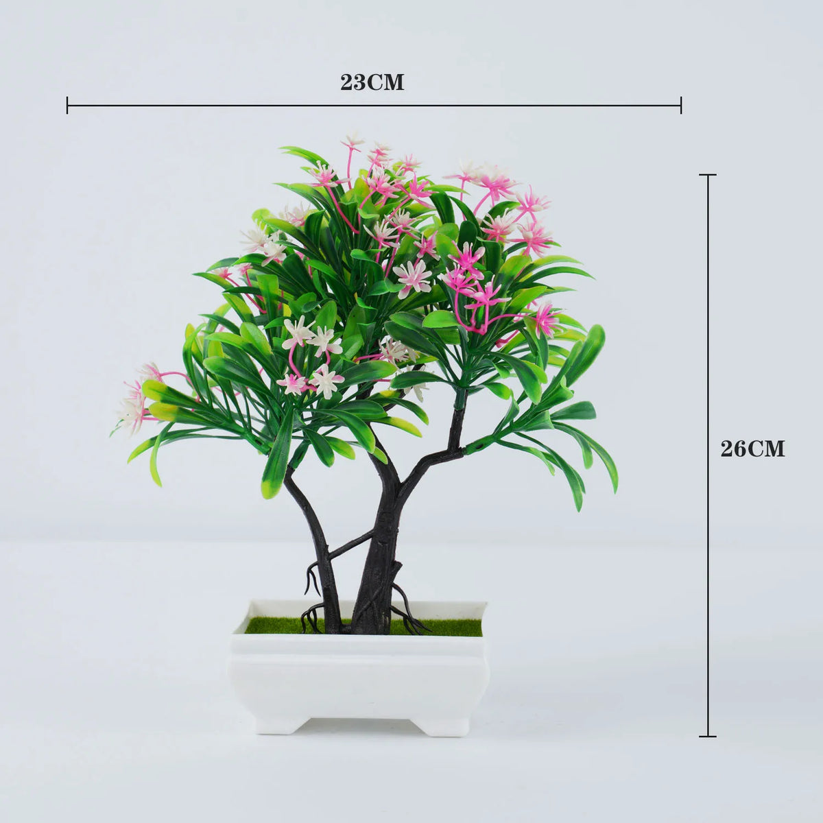 bonsaï artificiel pot blanc feuilles vertes fleurs roses intérieur extérieur exposition classique décoration maison