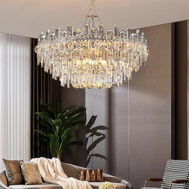 lustre cristal doré moderne luminaire suspension luxe salon salle manger hall villa haut gamme