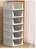 paniers rangement blancs perforés empilables respectueux environnement moderne fournis clips armoire vêtements pliés