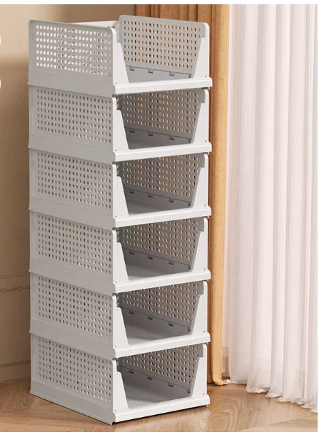 paniers rangement blancs perforés empilables respectueux environnement moderne fournis clips armoire vêtements pliés