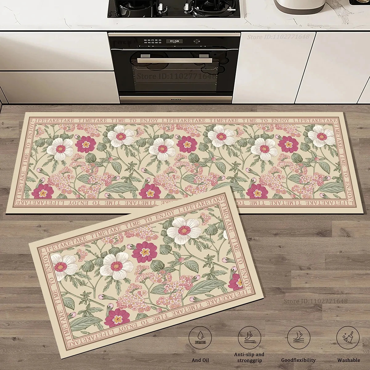 tapis cuisine antidérapant épais motif fleurs velours crystal sol salle bain intérieur