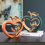 sculptures décoratives pommes oiseaux vert foncé orange lisses émaillées moderne artistiques élégantes