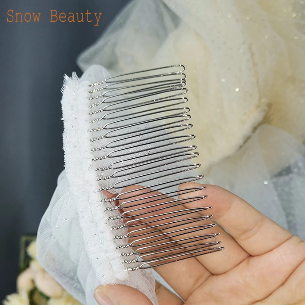 voile mariée femme blanc pailleté classique peigne clips métalliques mariage témoin demoiselle honneur