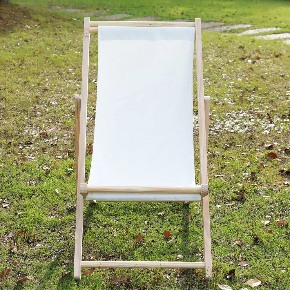 chaise longue pliable bois massif toile rayée plateau d'appoint plage