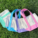 sac toile réutilisable uni multi usages respectueux environnement casual poche fixations blanc vert bleu