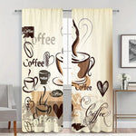 rideau moderne tasses grains coeurs lettrage polyester beige marron noir decoration