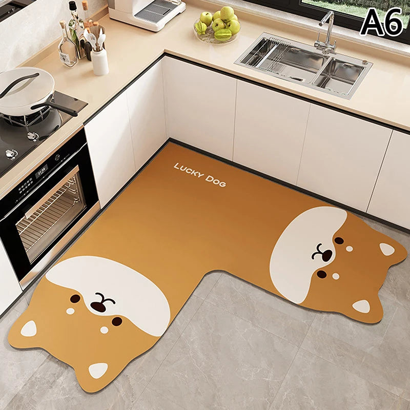 tapis sol cuisine marron gris noir blanc visage animaux ours chat panda dessin animé
